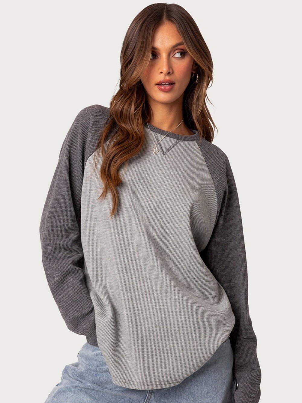 NWT Edikted™ Grey Long Sleeve Waffle Top- M